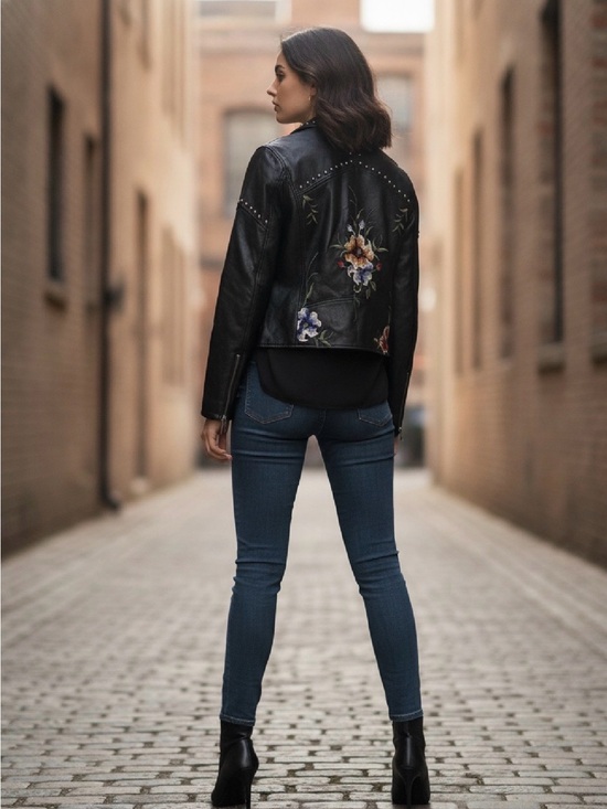 Blank NYC Jackets & Blazers - Blank NYC Black Floral Studded Moto Jacket